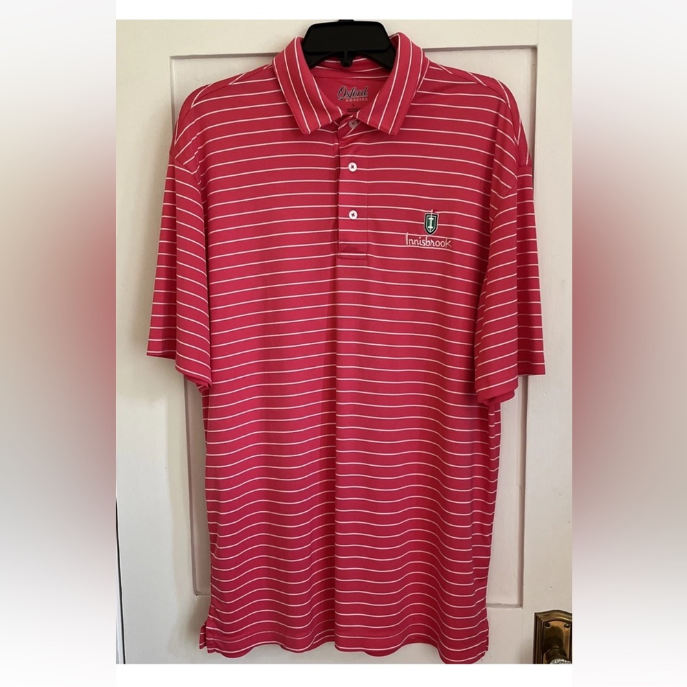 INNISBROOK~Oxford America Golf Shirt ~ Men Large~ Pink White Stripes~EUC!!